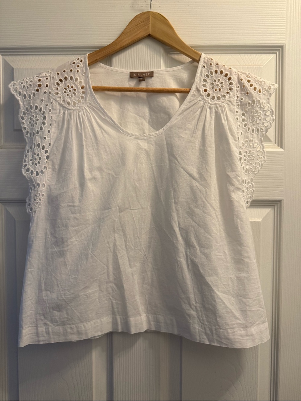 Lilla P White Eyelet Cap Sleeve Cotton Blouse